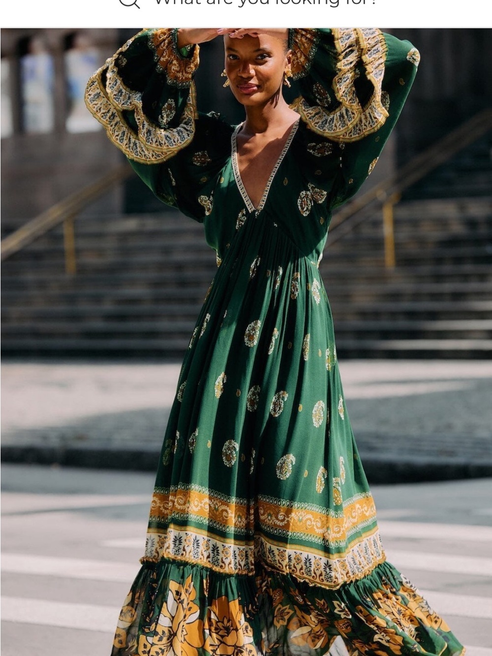 Farm Rio NWT Bohemian Green Paisley Maxi Dress with Floral Border - Picture 7 of 7